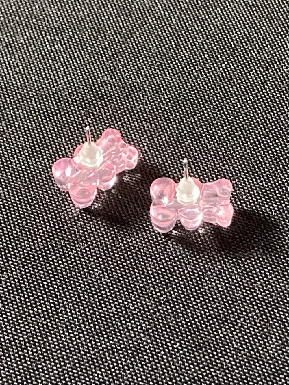Handmade Pastel Pink Transparent Gummy Bear Stud Earrings